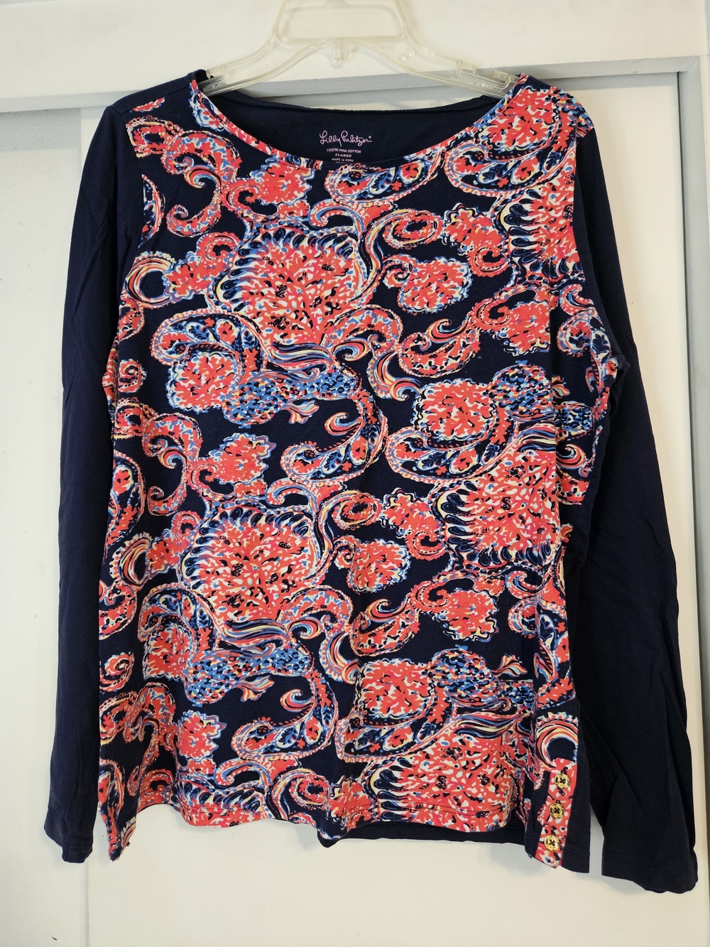 EUC Lilly Pulitzer Navy Floral Long-Sleeve Top - Coral Multi